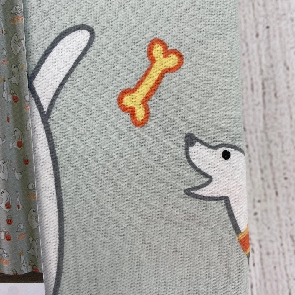 Isaac Mizrahi Shower Curtain Sage Green Halloween Ghost Dog Puppy Spooky Fall